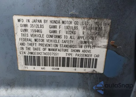 2010 Honda Fit z USA, uszkodzony, nr VIN JHMGE8H27AC037551